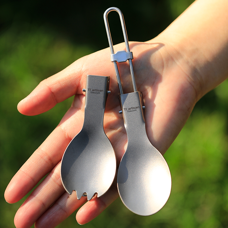 Camping Cooking Cup - Cuillère-fourchette en titane Tiartisan, couverts portables