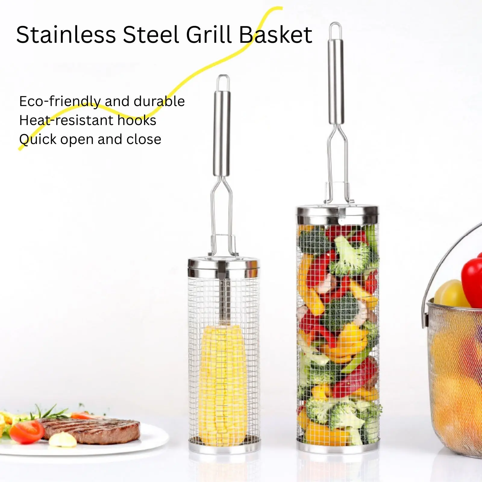 Camping Cooking Basket - Panier de cuisson roulant en acier